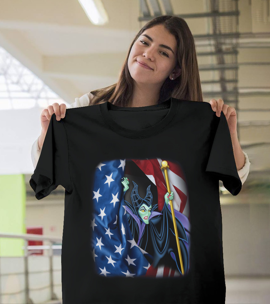 Maleficent Holding Scepter with American Flag Fourth of July T-Shirt