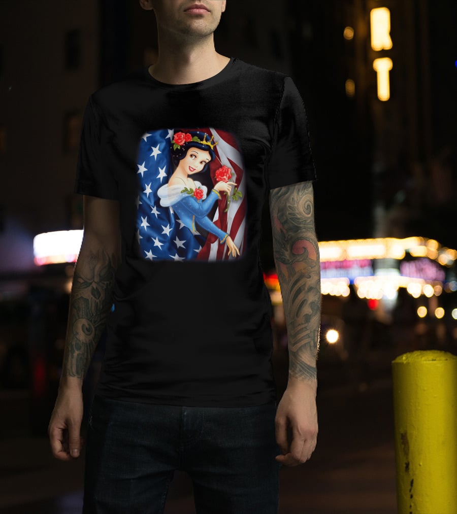 Snow White American Flag Red Rose Fourth Of July T-Shirt