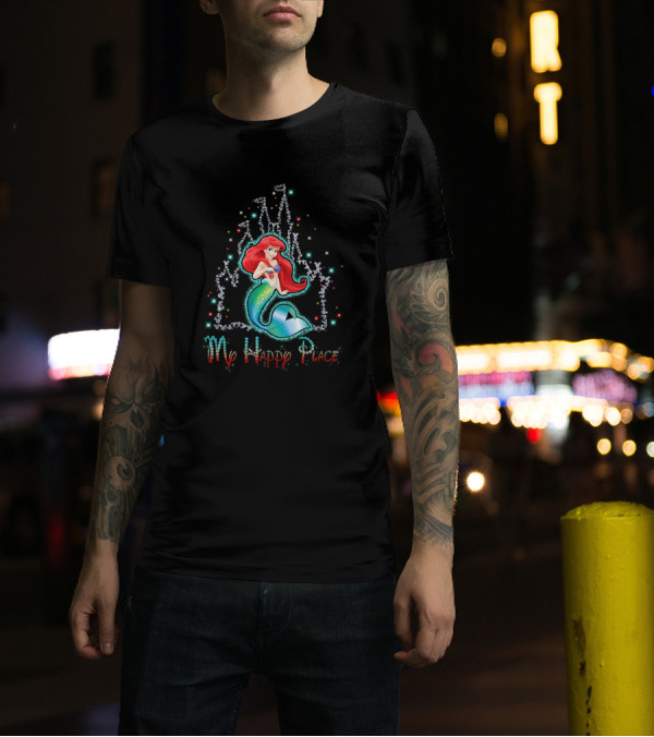 Ariel My Happy Place Disney Princess Castle Sparkle T-Shirt