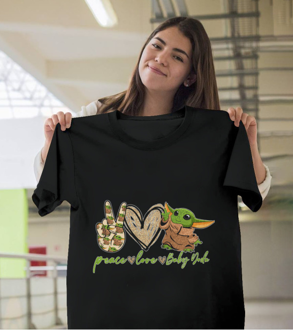 Peace Heart Hand Sign Green Creature Baby Yoda T-Shirt