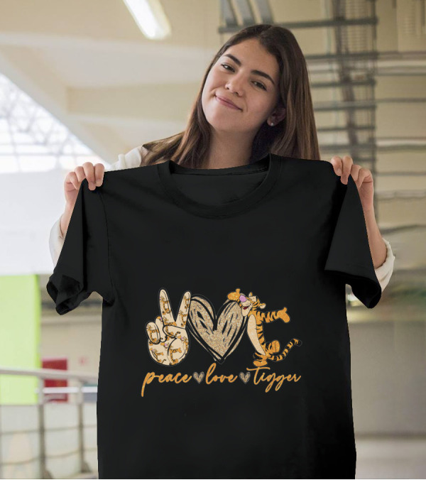 Peace Love Tigger Heart Gesture Cartoon Character T-Shirt