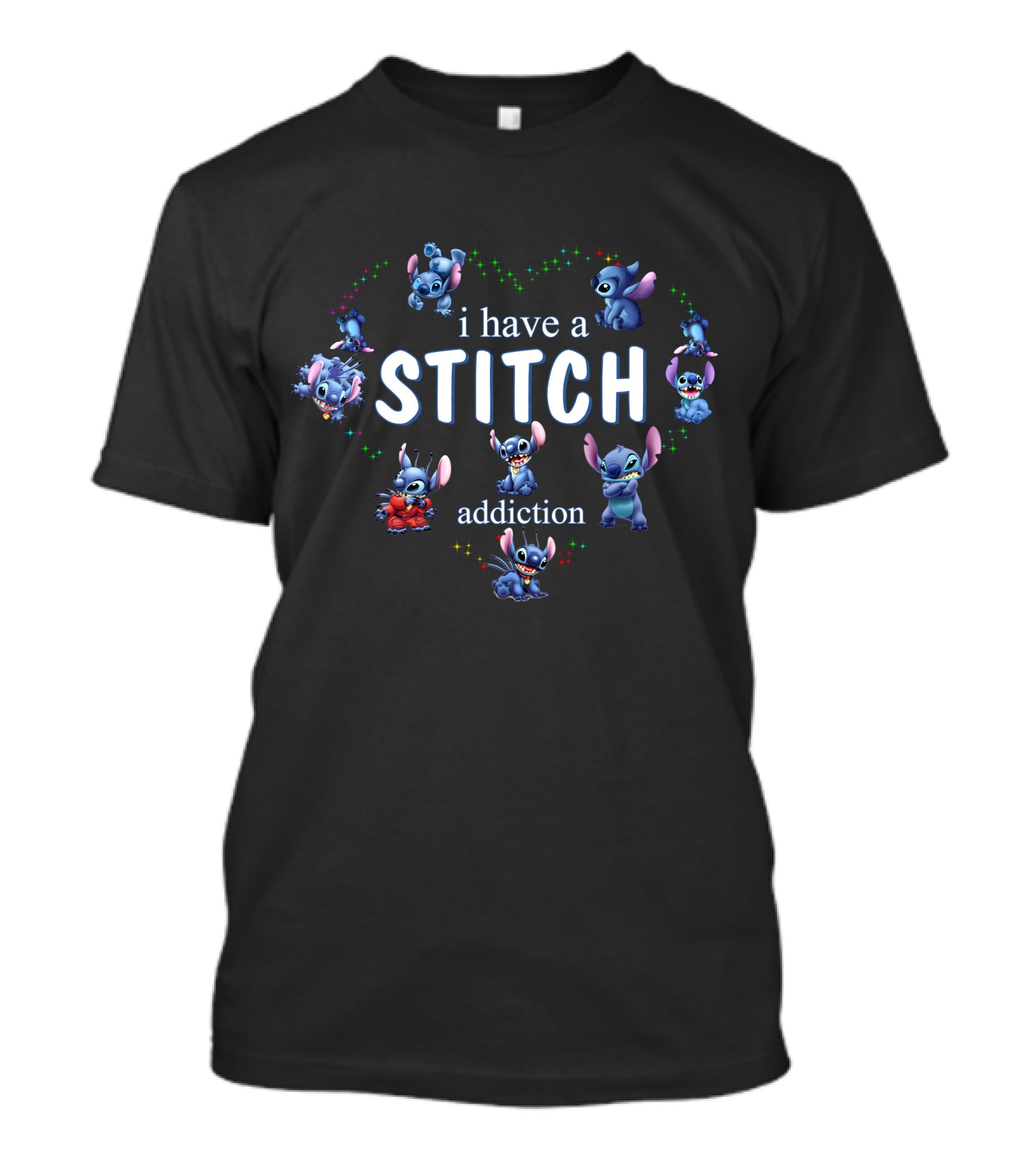 I Have A Stitch Addiction With Multiple Stitch Characters In Heart Shape T-Shirt