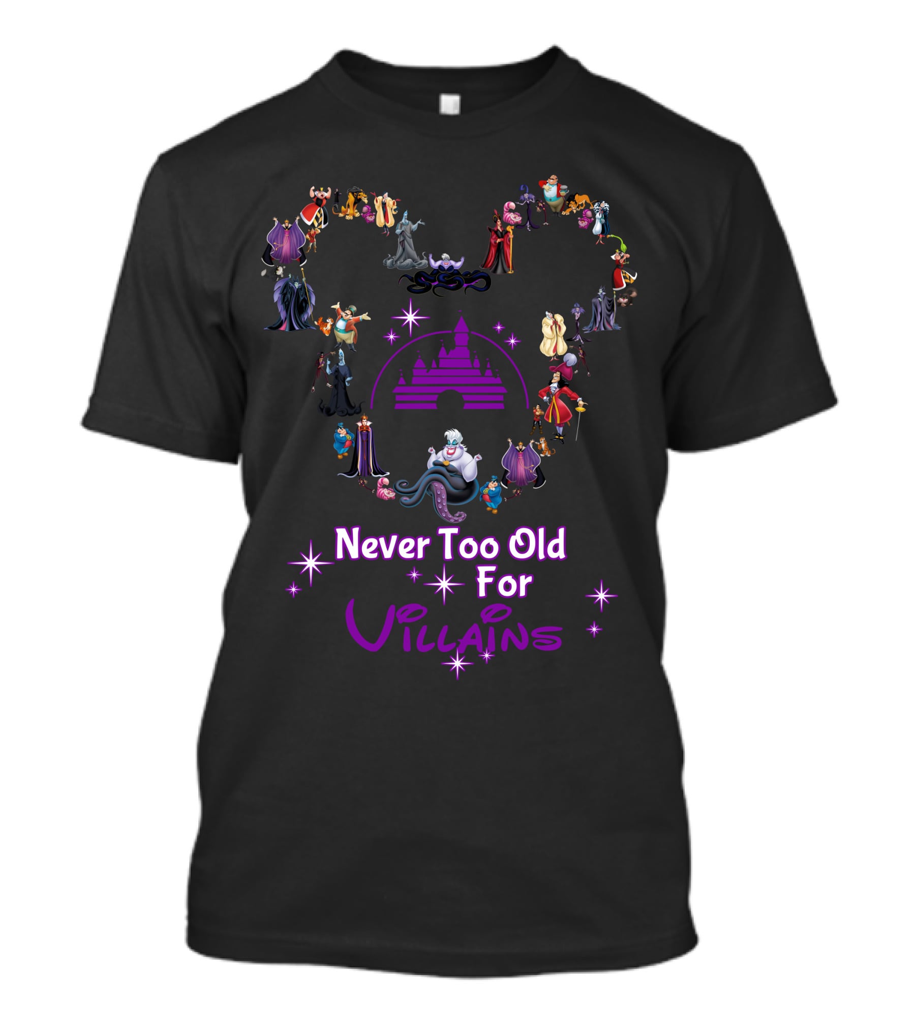 Never Too Old For Villains Iconic Figures Magical Castle Stars T-Shirt