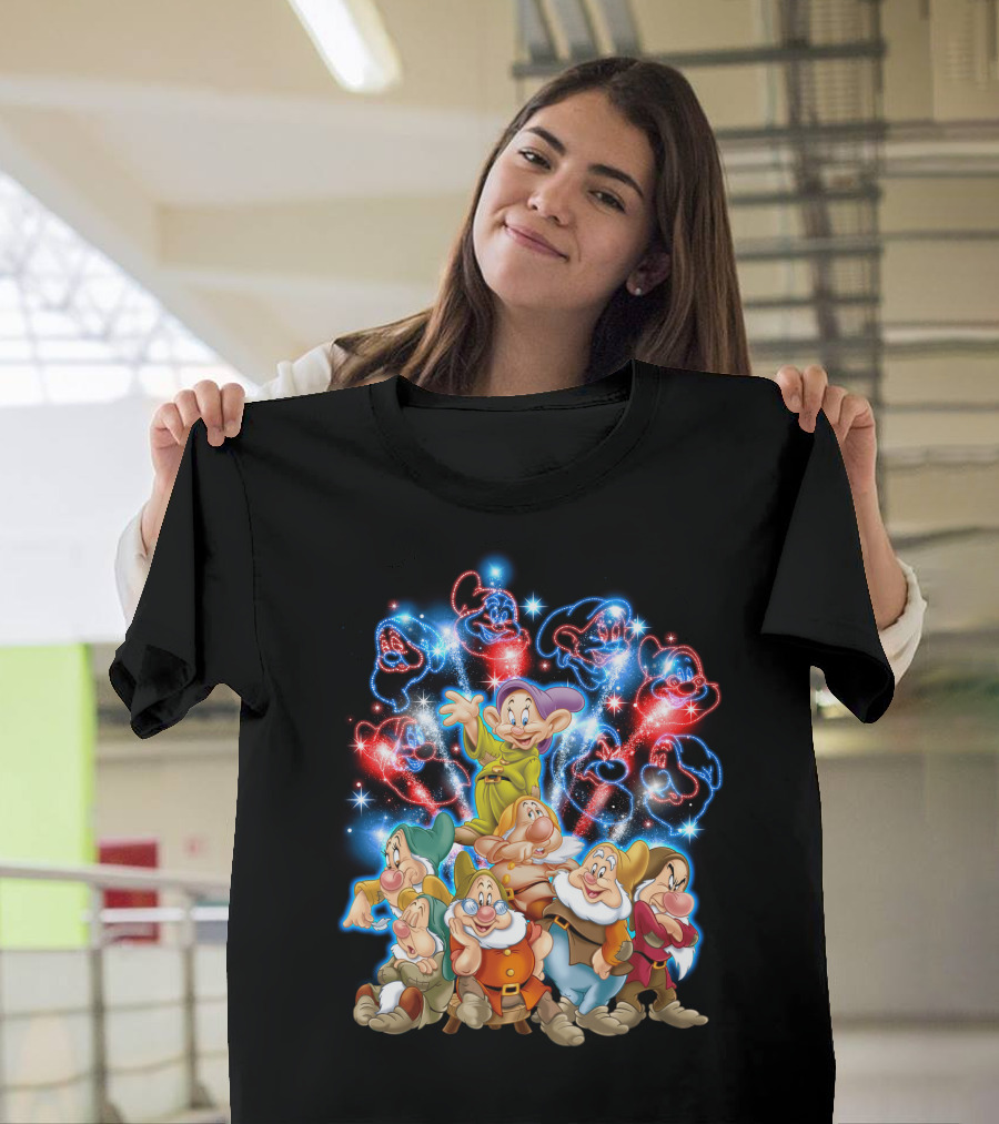7 Dwarfs Firework Display with Dopey and Sparkling Night Sky T-Shirt