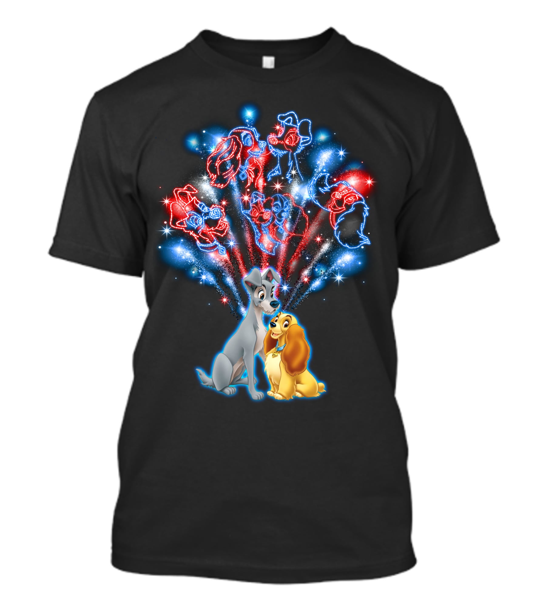 Lady And The Tramp Disney Fireworks Featuring Mickey Minnie Goofy Donald T-Shirt