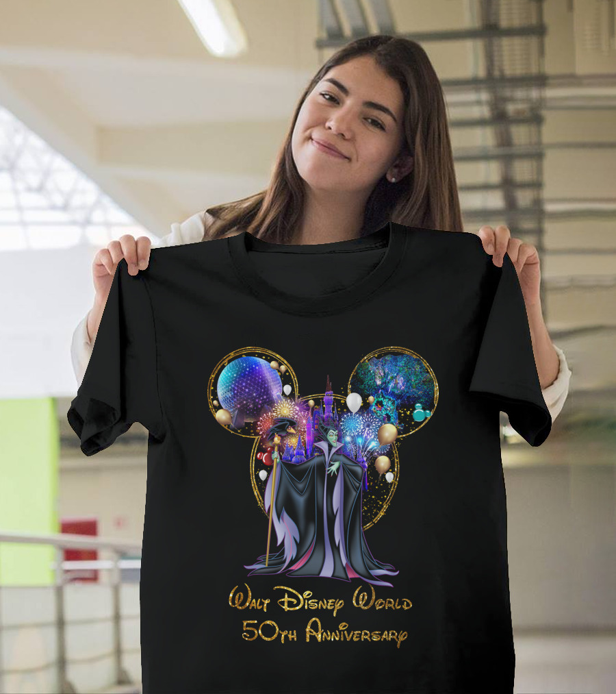 Walt Disney World 50th Anniversary Maleficent Celebration Magic Kingdom Mickey Ears Fireworks Spectacle T-Shirt
