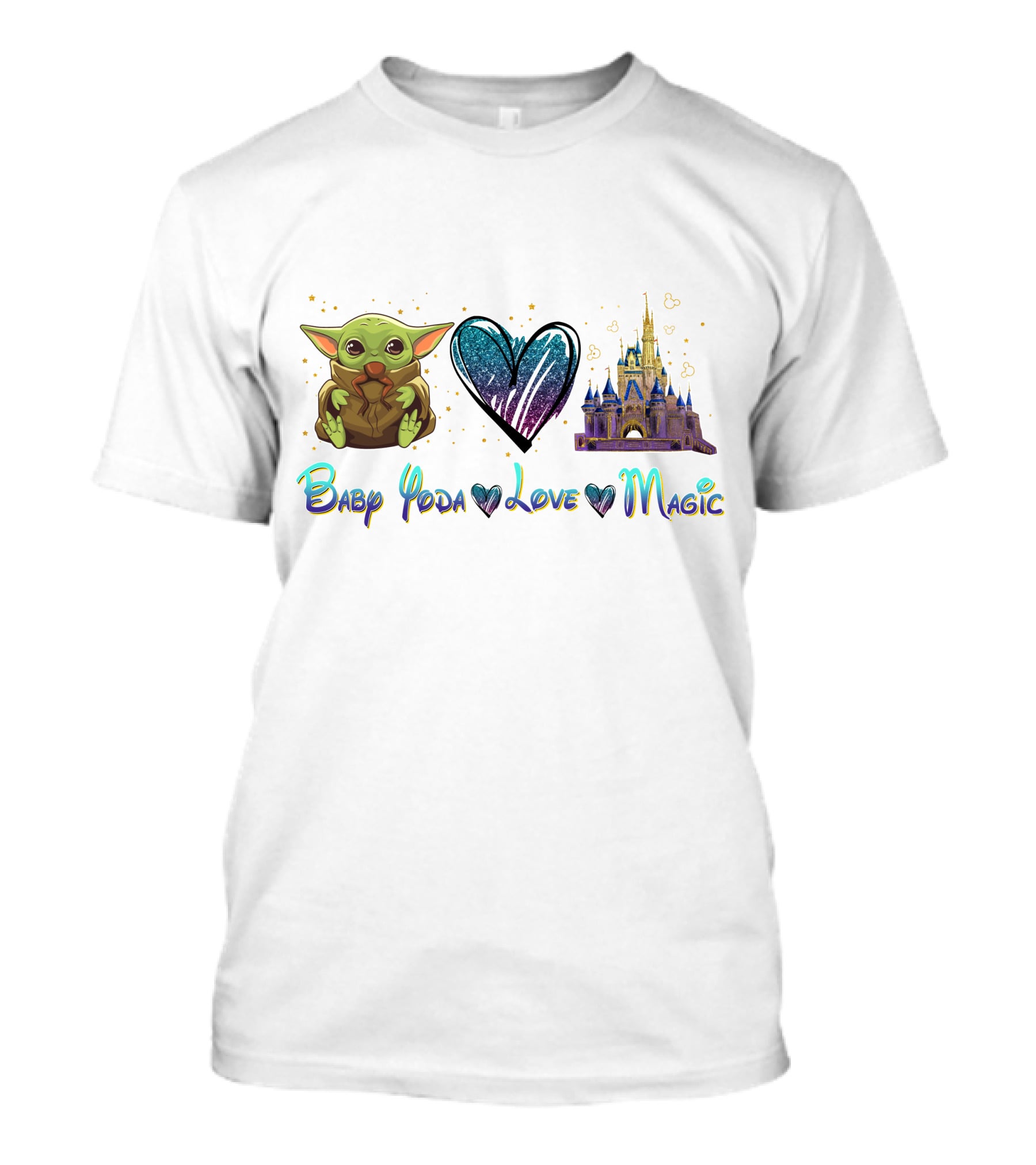 Baby Yoda Love Magic Heart Castle Fantasy T-Shirt