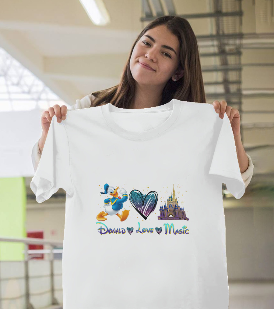 Donald Love Magic Disney Castle and Duck Heart T-Shirt