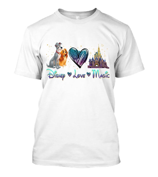 Disney Lady And The Tramp Love Magic Castle Hearts T-Shirt