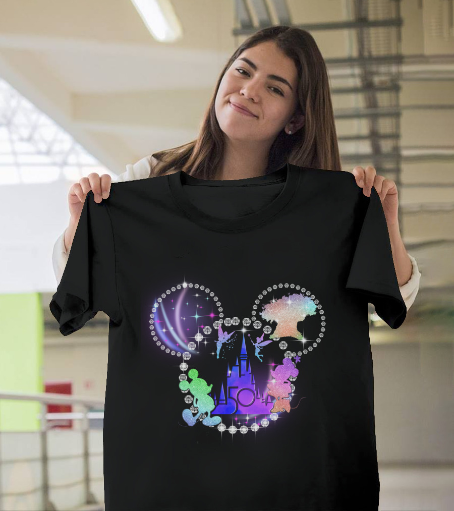 Mickey Minnie 50th Anniversary Walt Disney Castle Silhouette with Tinker Bell and Chip n Dale T-Shirt