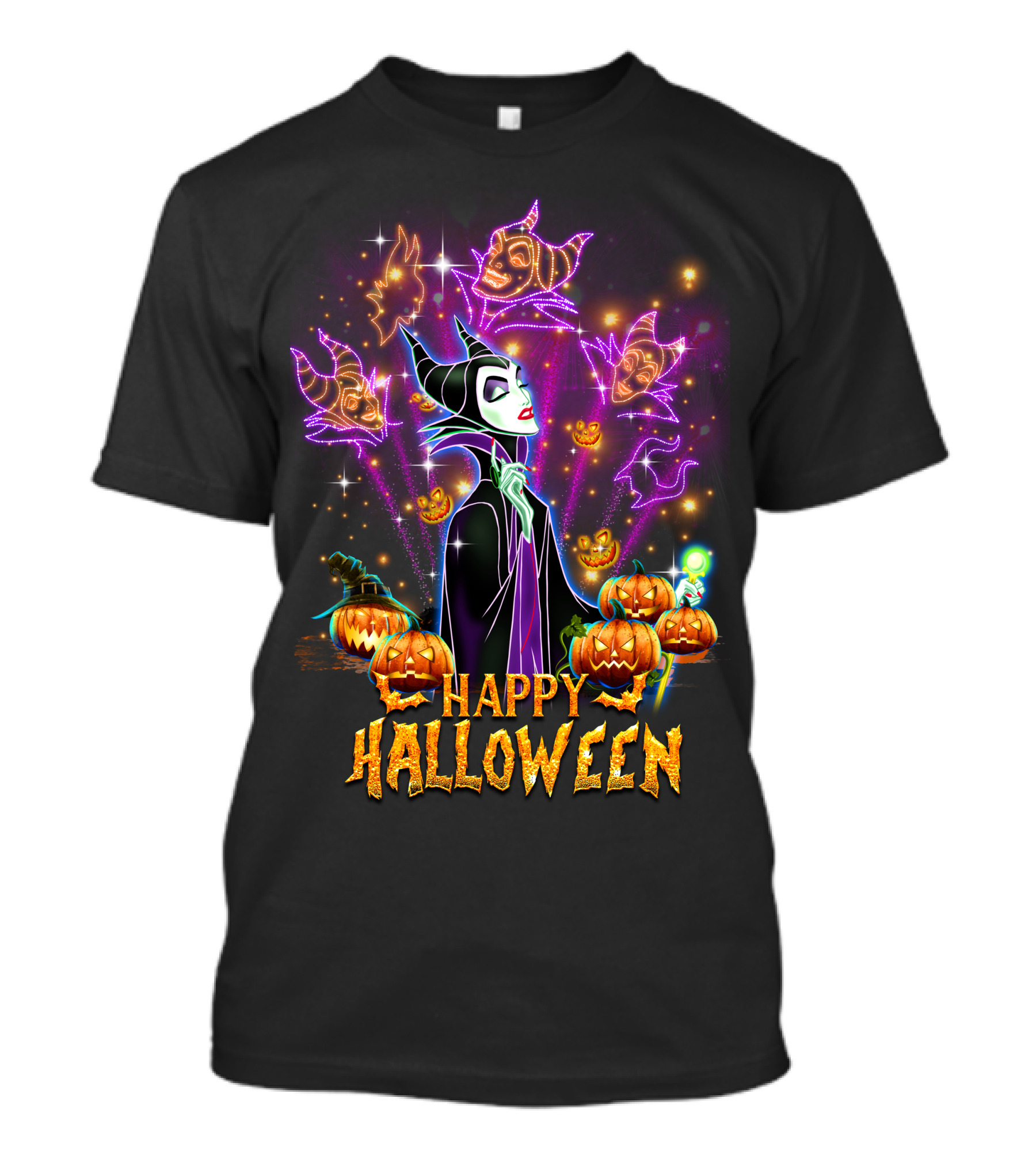 Happy Halloween Maleficent Pumpkin Fireworks T-Shirt