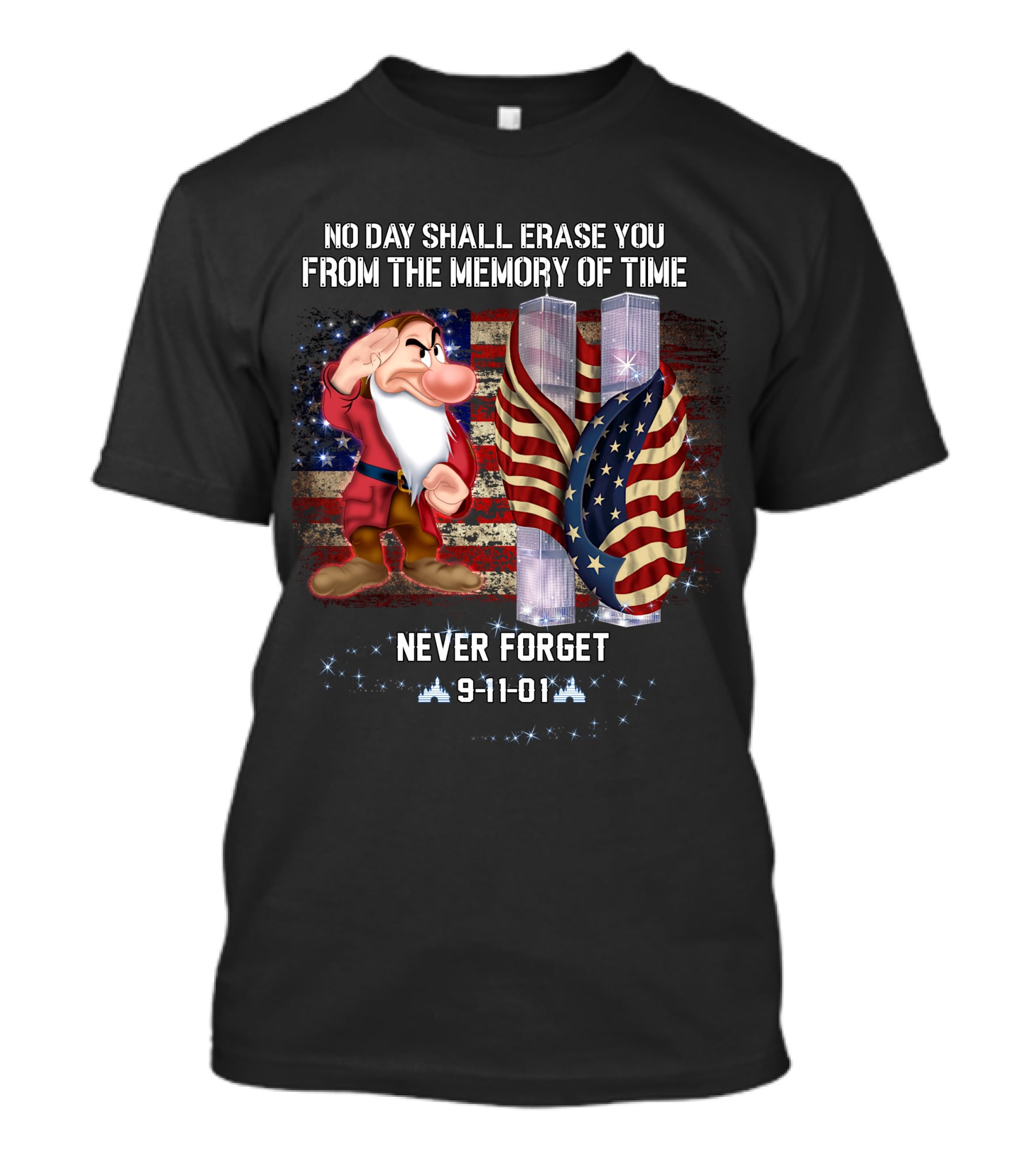 Grumpy Patriot Day Never Forget 9-11-01 Twin Towers American Flag T-Shirt