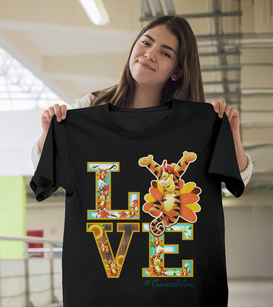 LOVE Tigger Thanksgiving Celebration Typography T-Shirt