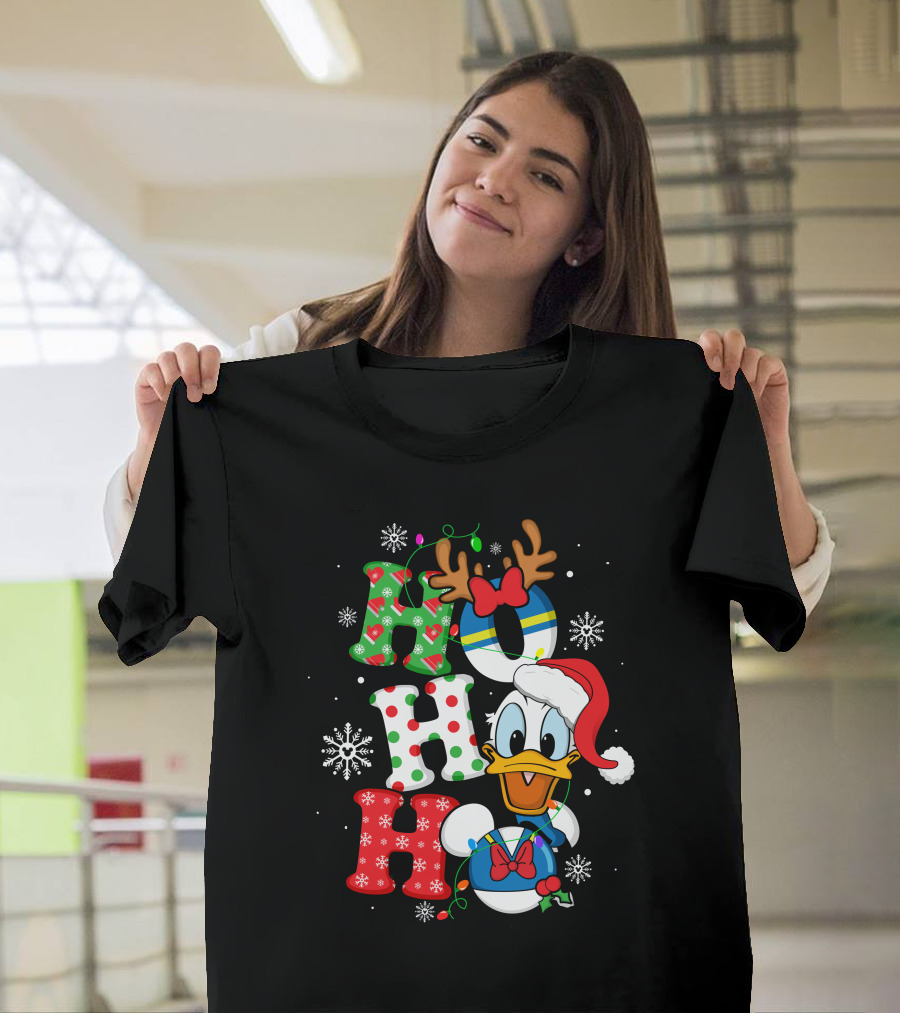 Donald Duck Ho Ho Ho Christmas Snowflakes Reindeer Antlers Santa Hat T-Shirt