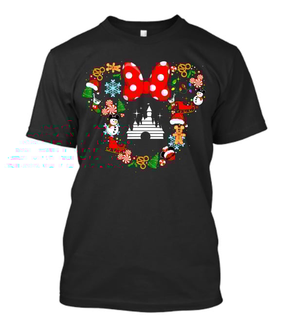 Mickey Icon Castle Christmas Bow Wreath Snowman Gingerbread T-Shirt