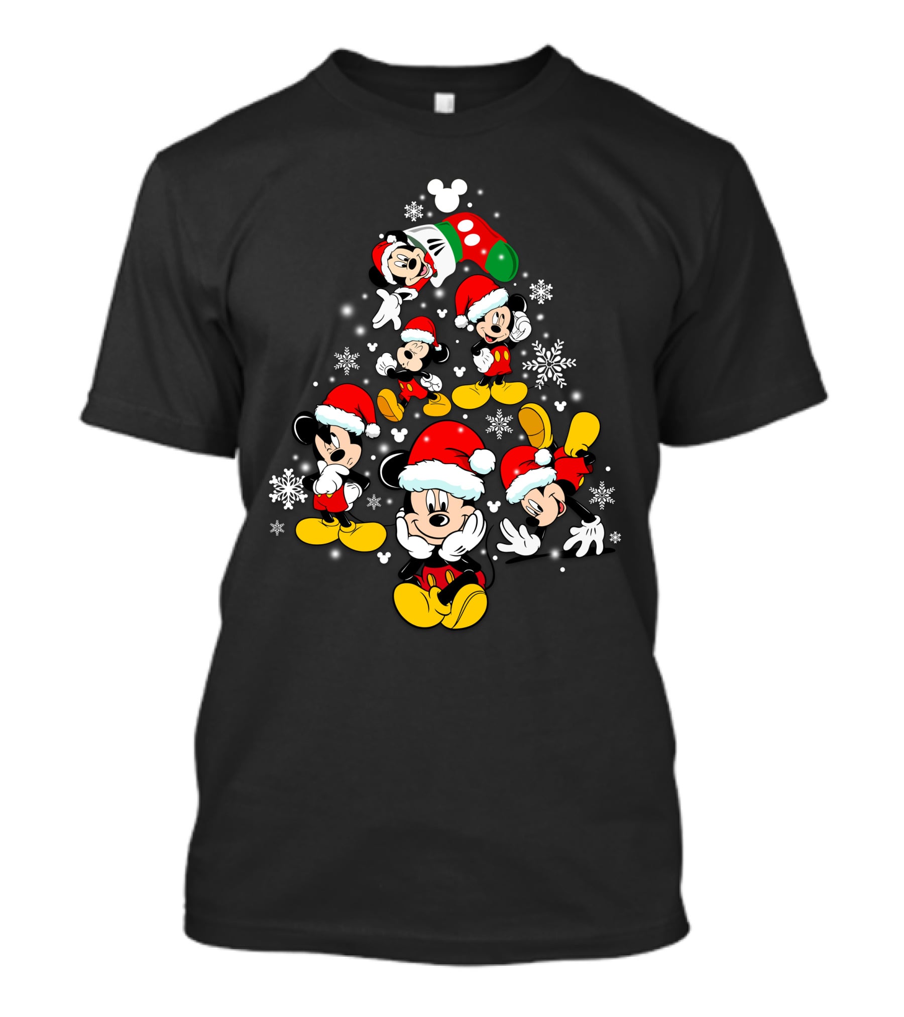 MK Tree Christmas Mickey Mouse Santa Snowflakes T-Shirt