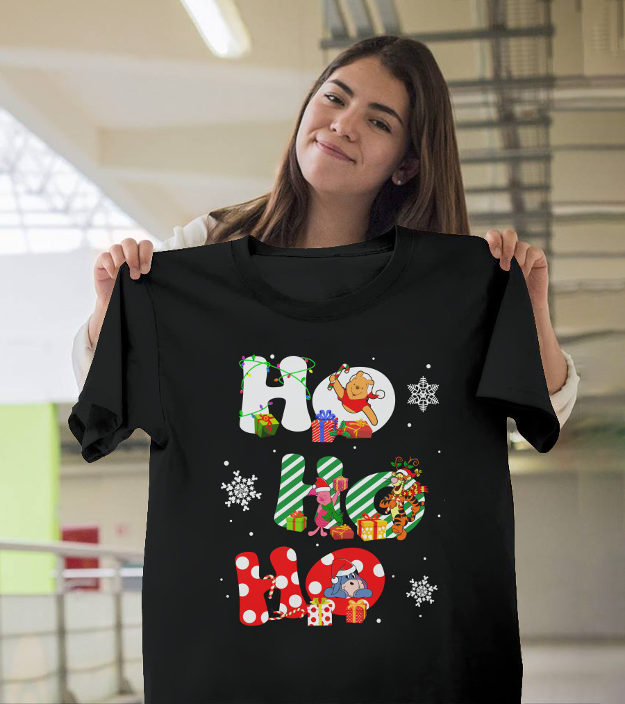 HO HO HO PO And FRIENDS Christmas Winnie The Pooh Piglet Tigger Eeyore Snowflakes Gifts T-Shirt