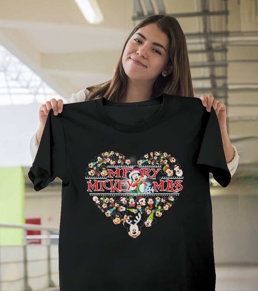 Merry Mickey Mouse Christmas Heart T-Shirt