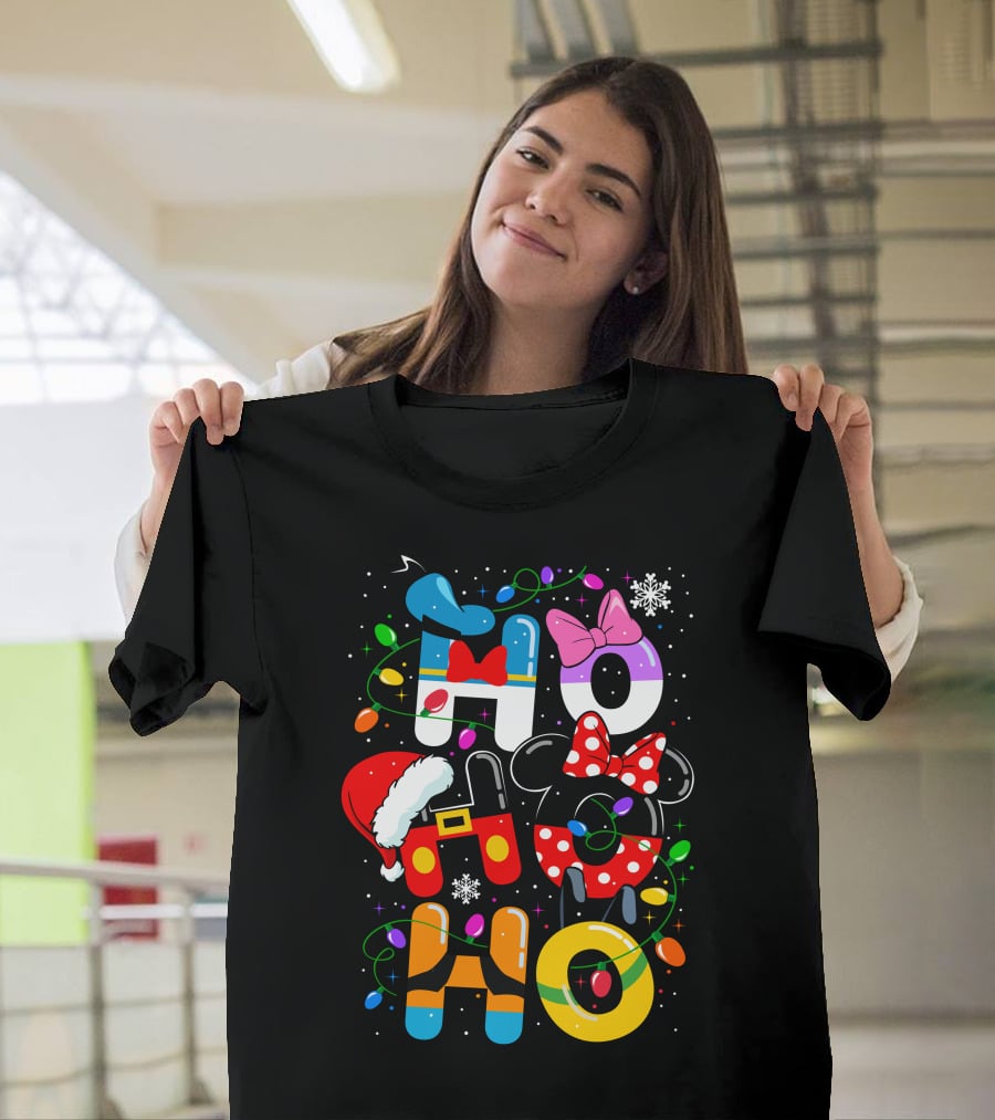 Disney Hohoho Christmas Lights Mickey Minnie Decorations T-Shirt