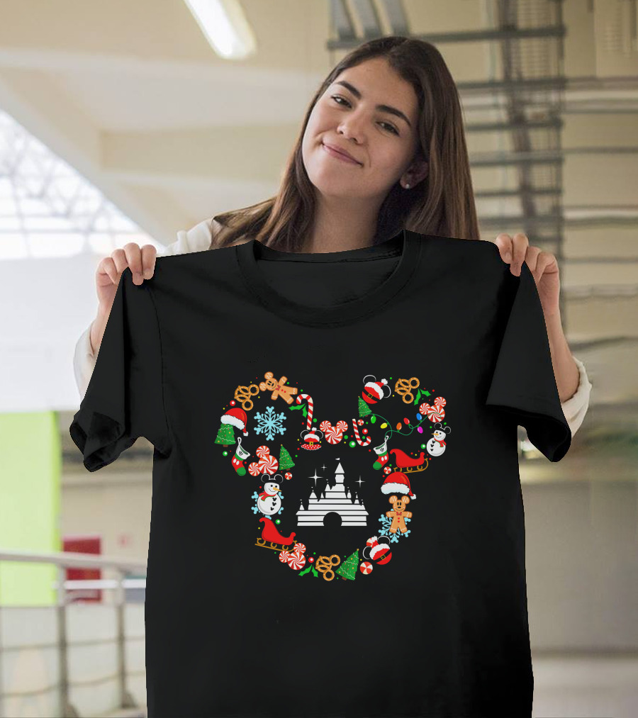 Mickey Head 1 Christmas Disney Holiday Candy Cane Snowman Gingerbread Castle T-Shirt