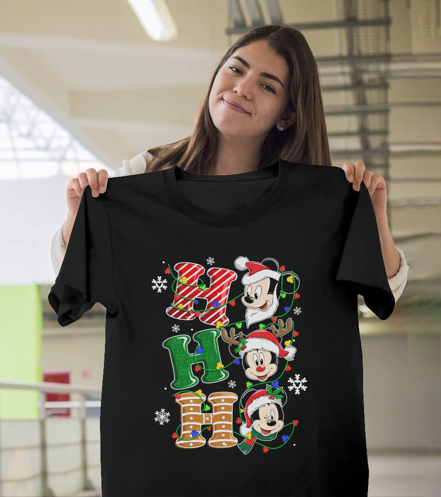 Mickey Mouse Hohoho Christmas Santa Reindeer Lights T-Shirt