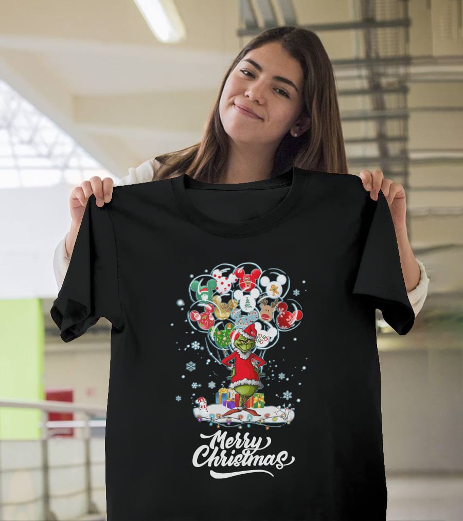Merry Christmas Grinch Santa With Festive Ornaments And Presents T-Shirt