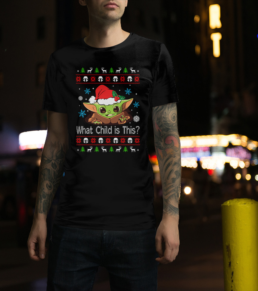 Baby Yoda What Child Is This Christmas T-Shirt