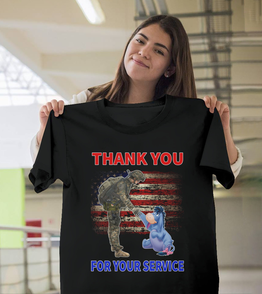 Thank You For Your Service American Flag Soldier And Eeyore T-Shirt