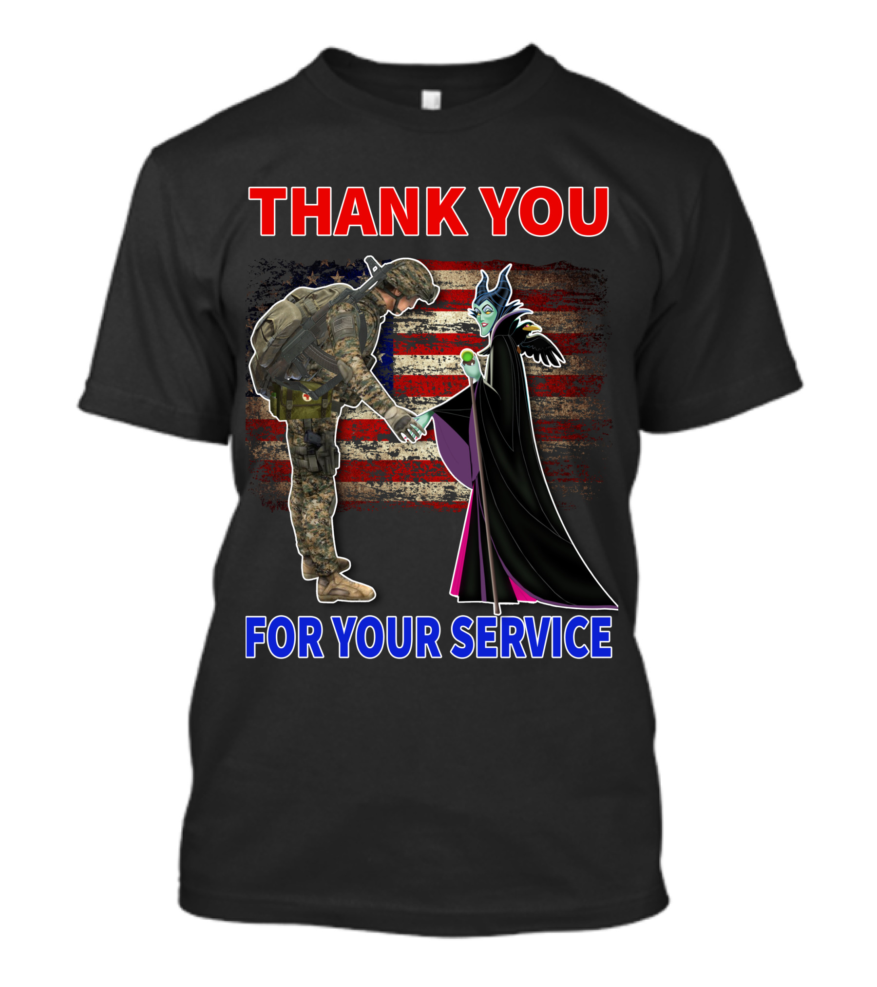 Maleficent Thank You For Your Service Soldier With American Flag Background T-Shirt