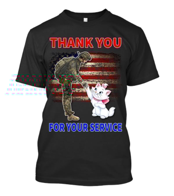Thank You For Your Service Soldier With Marie Cat And American Flag T-Shirt