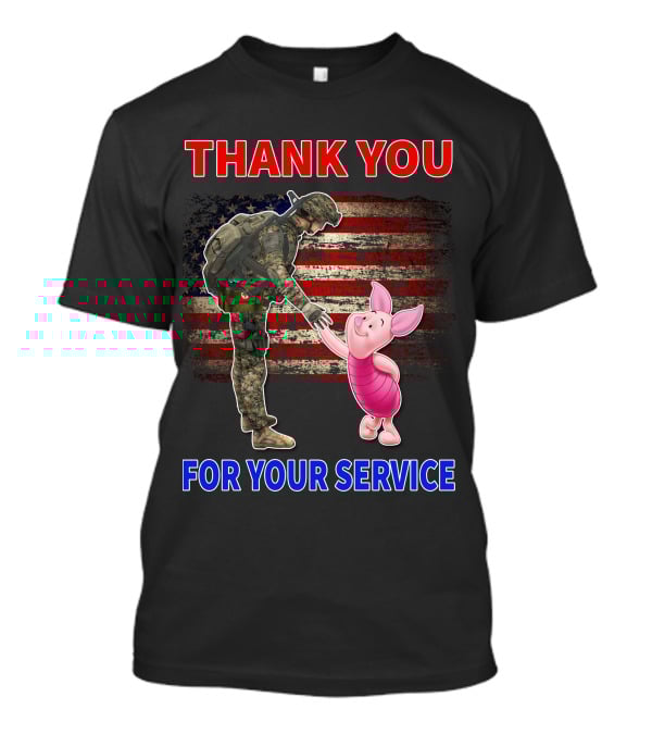 Thank You For Your Service Piglet Soldier American Flag T-Shirt