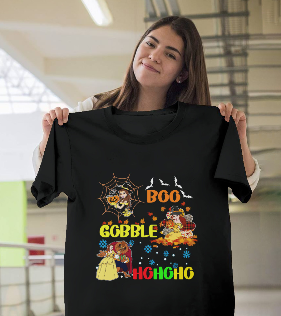 Boo Gobble Hohoho Belle HalloThanksMas T-Shirt