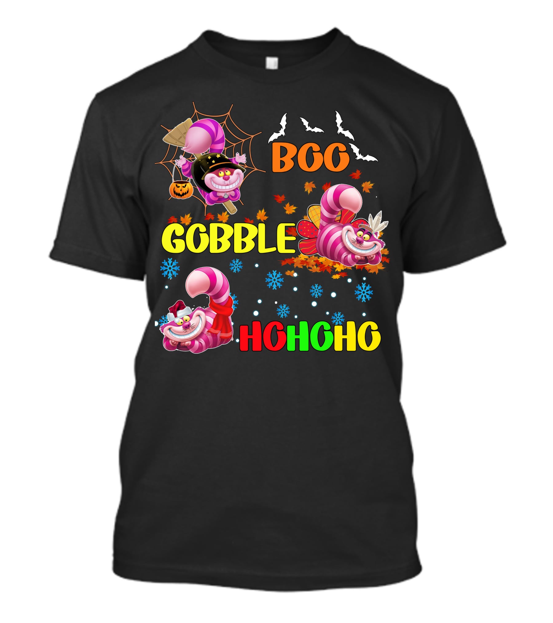 Cheshire Cat Boo Gobble HoHoHo HalloThanksMas T-Shirt