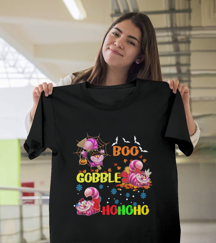 Cheshire Cat Boo Gobble HoHoHo HalloThanksMas T-Shirt