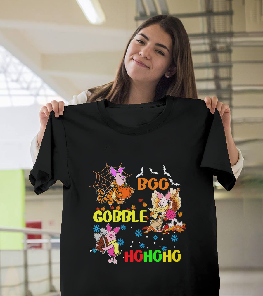 Piglet Boo Gobble HoHoHo HalloThanksMas T-Shirt