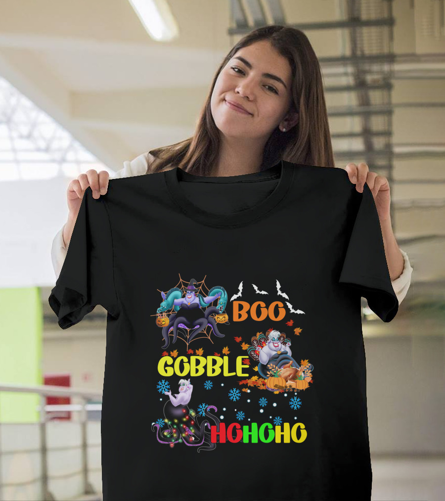 Ursula Boo Gobble HoHoHo Halloween Thanksgiving Christmas T-Shirt
