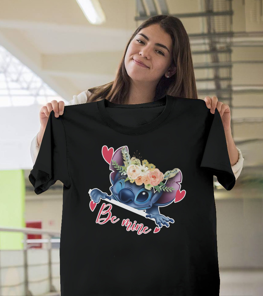 Stitch Be Mine Floral Crown Hearts T-Shirt