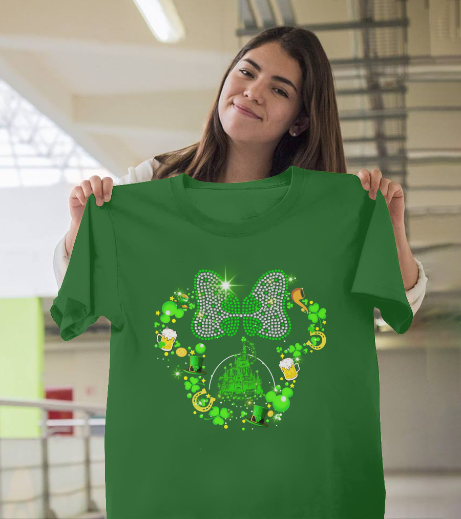 Minnie Head St Patrick's Day Shamrock Castle Bow Irish Beer Hat Luck T-Shirt