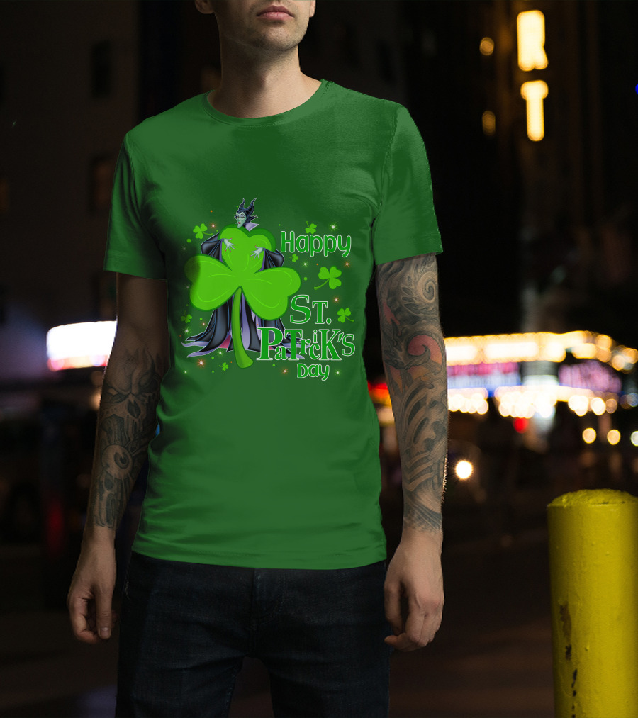 Maleficent Happy St Patrick's Day Shamrock Clover Sparkle T-Shirt