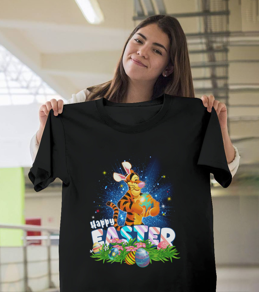 Tigger Happy Easter with Colorful Eggs and Flowers T-Shirt