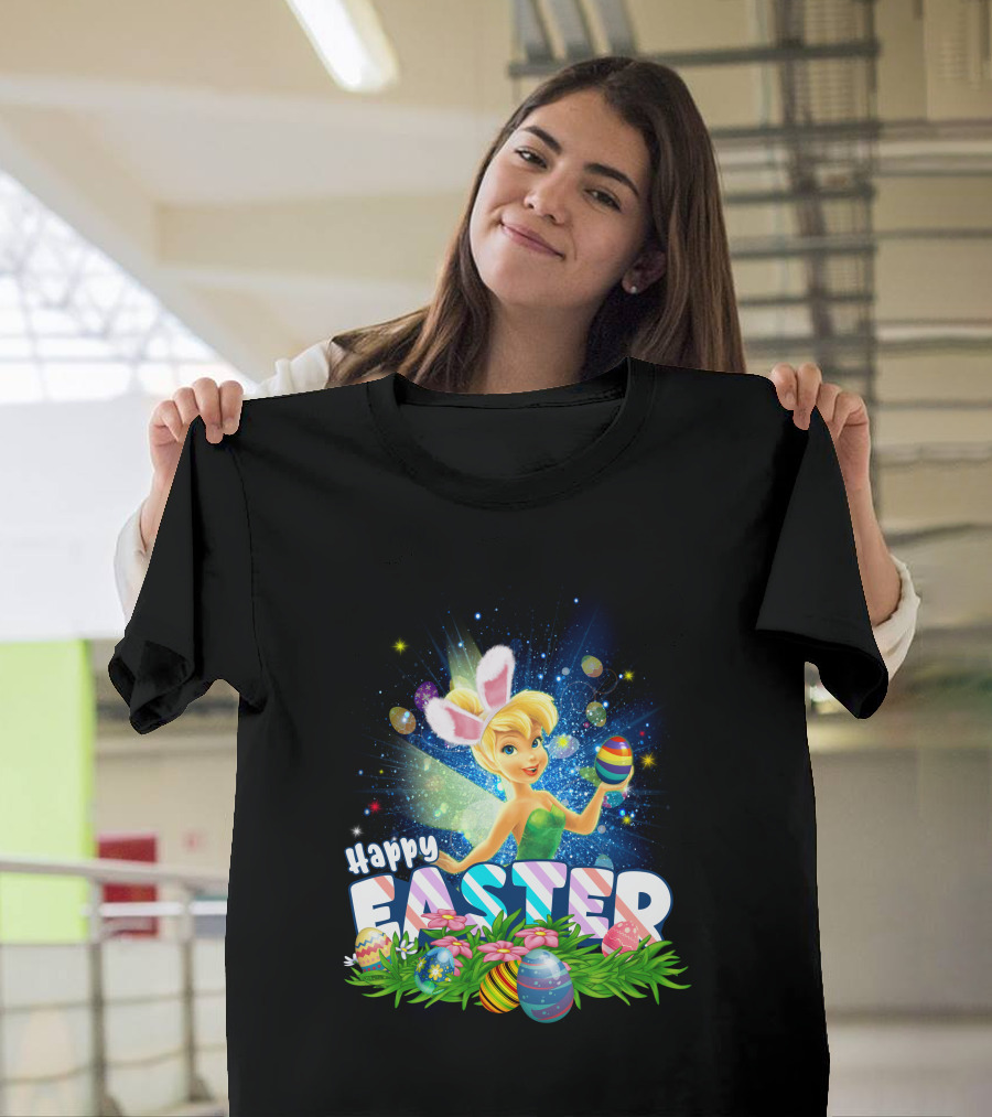 Happy Easter Tinkerbell with Bunny Ears and Colorful Eggs T-Shirt