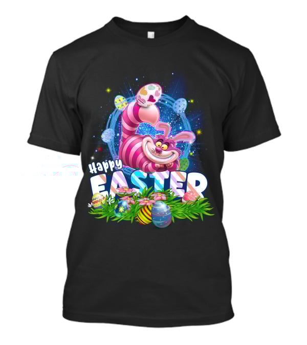 Cheshire Cat Happy Easter Eggs And Flowers T-Shirt