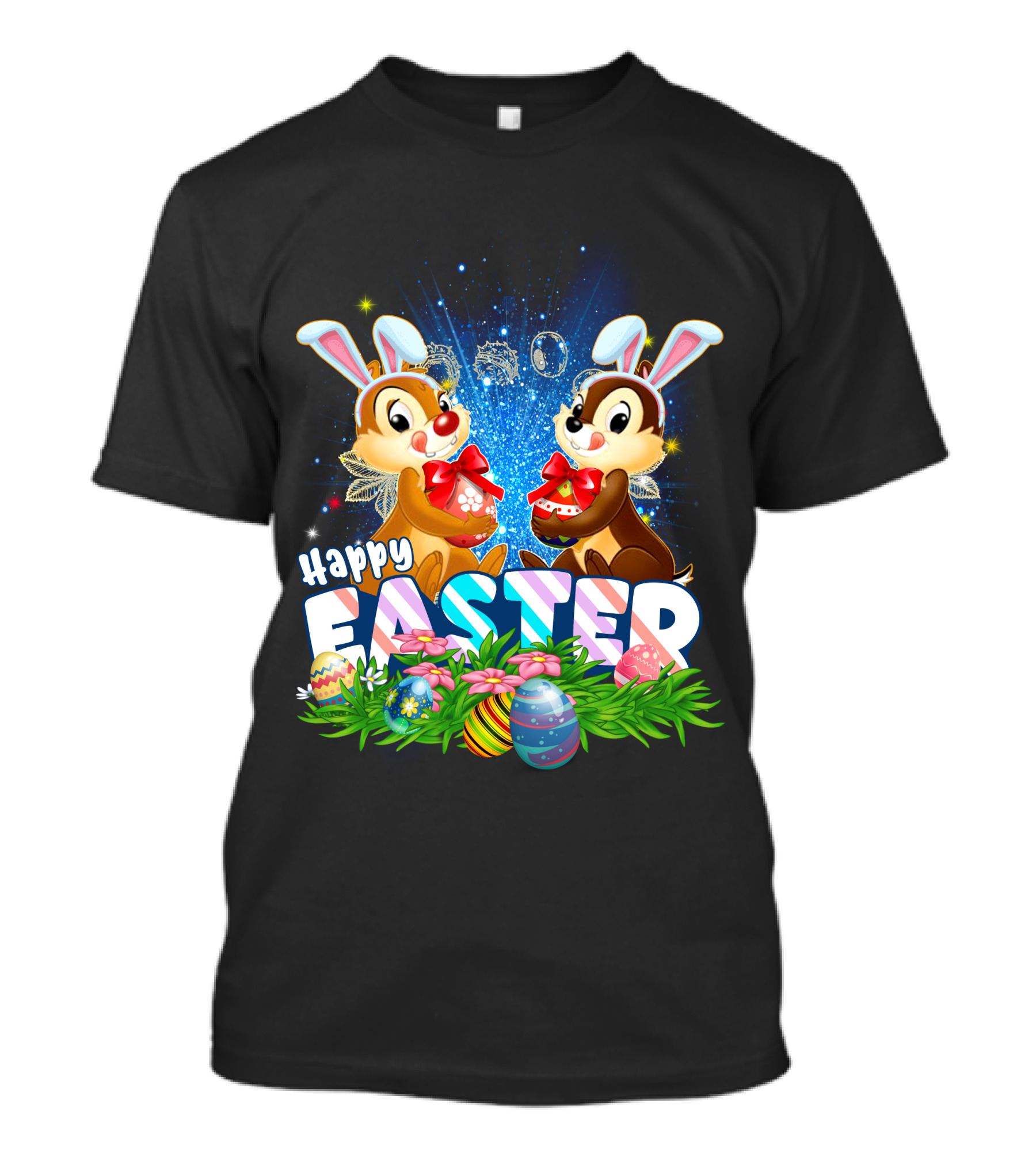Chip Dale Happy Easter With Bunny Ears And Colorful Eggs T-Shirt