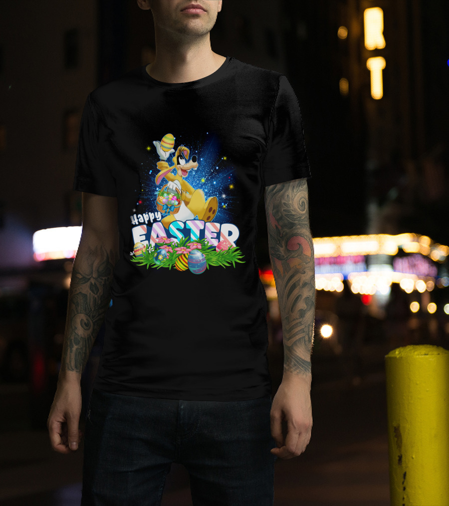 Happy Easter Goofy Character With Easter Eggs And Basket T-Shirt