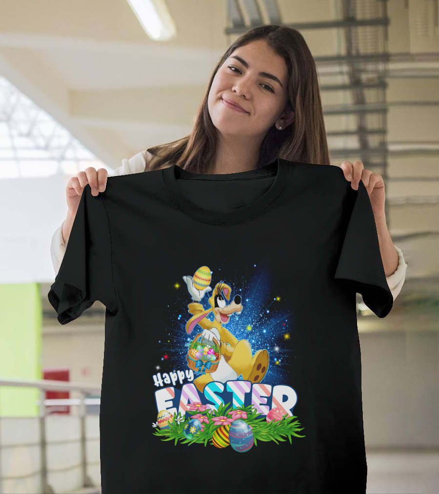 Happy Easter Goofy Character With Easter Eggs And Basket T-Shirt