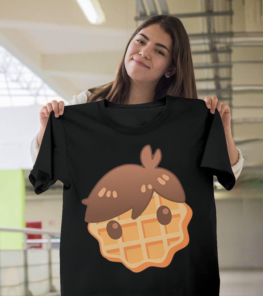 Waffle Head Cute Breakfast Character Face with Hair T-Shirt