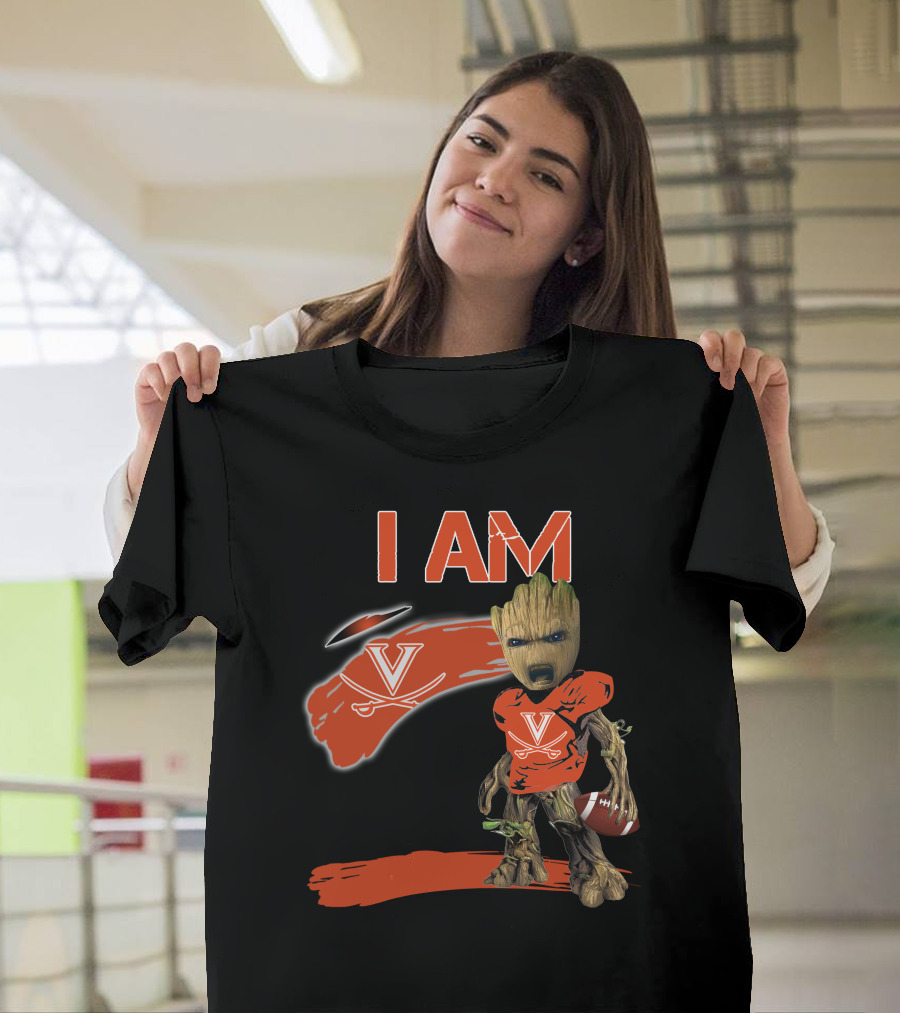 I AM VIRGINIA CAVALIERS V Logo Football Character T-Shirt