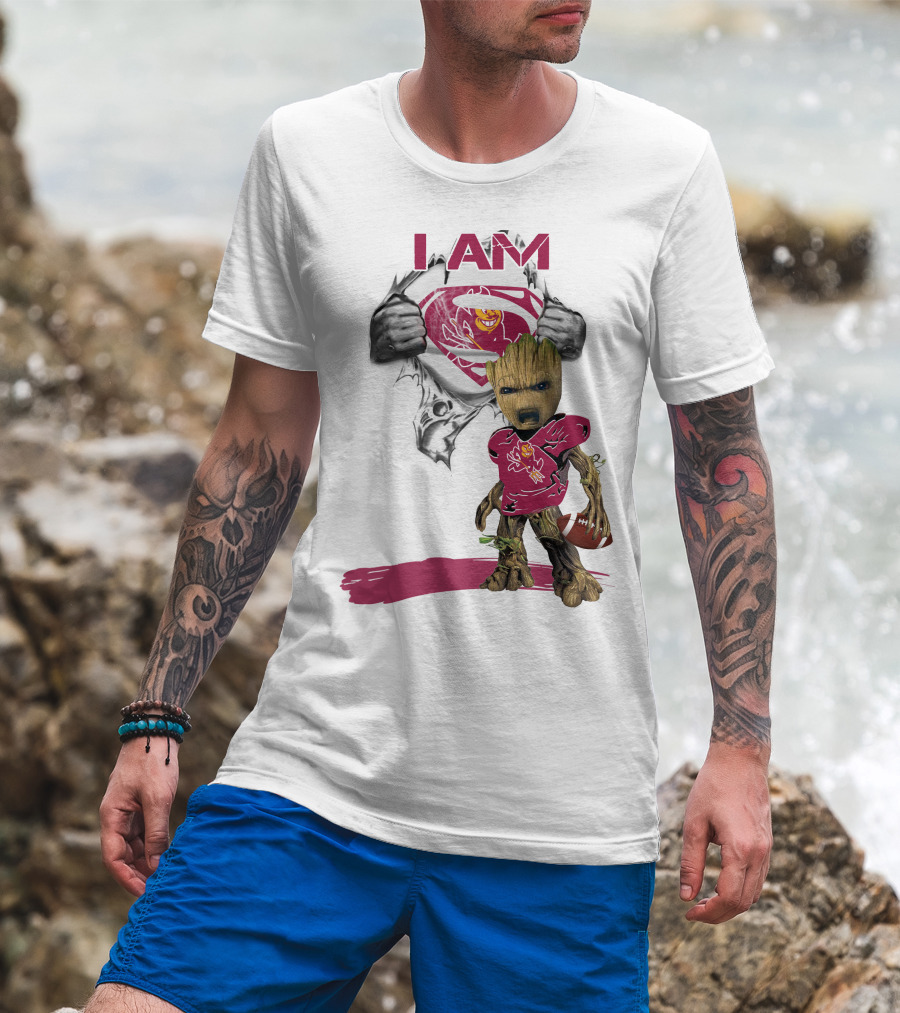 I Am ASU Baby Groot Superman Football T-Shirt