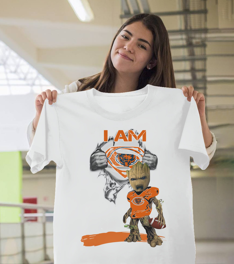 I Am Chicago Bears Baby Groot Football Superman T-Shirt
