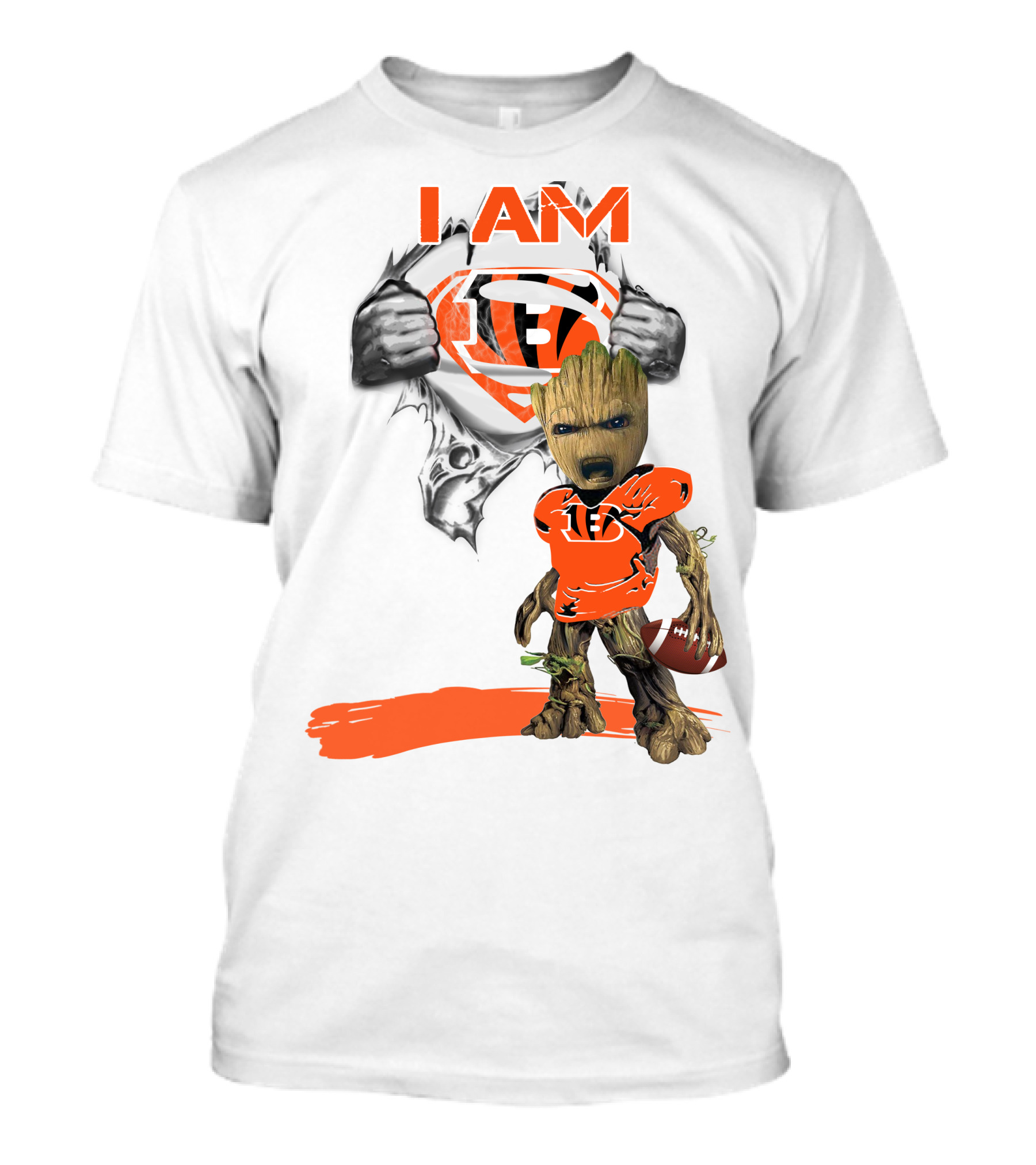 I AM Bengals Baby Groot Superman Football T-Shirt